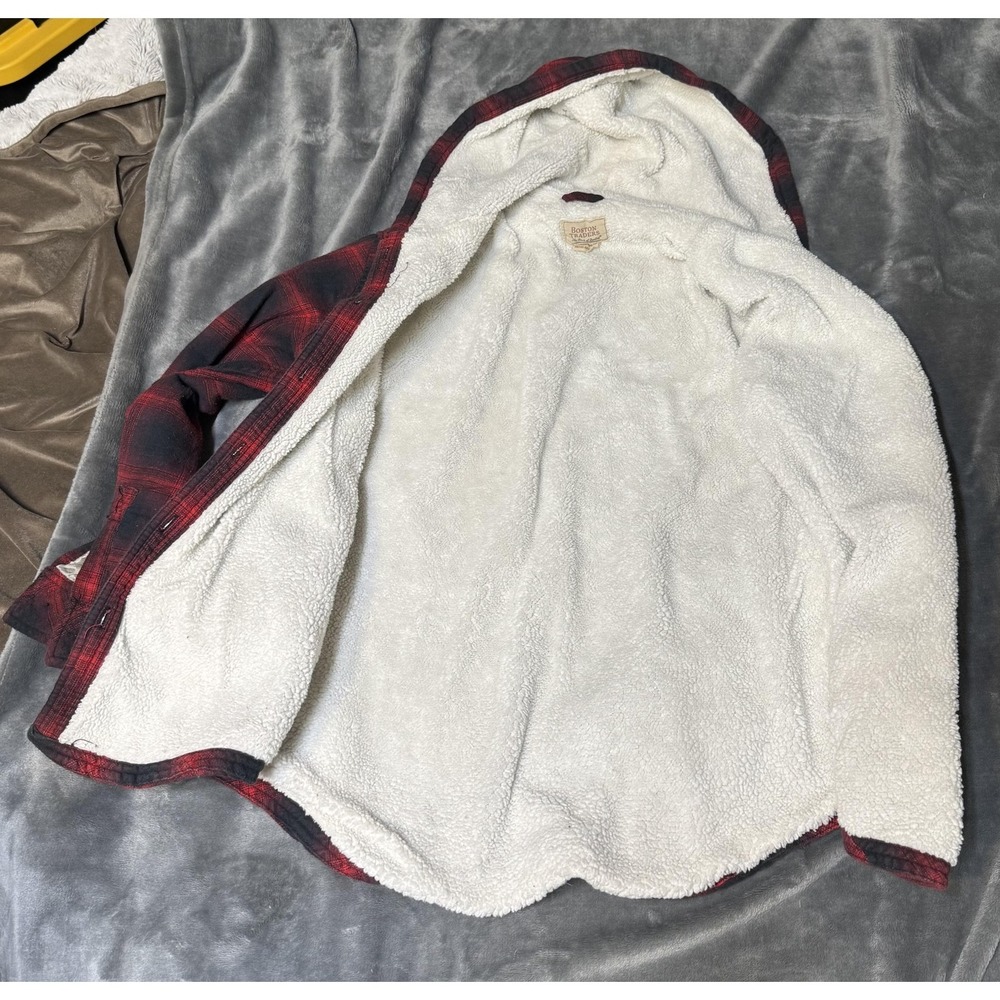 Boston Traders Shacket Mens Large Red Plaid Sherpa Lined Hooded Flannel Jacket - Picture 4 of 12